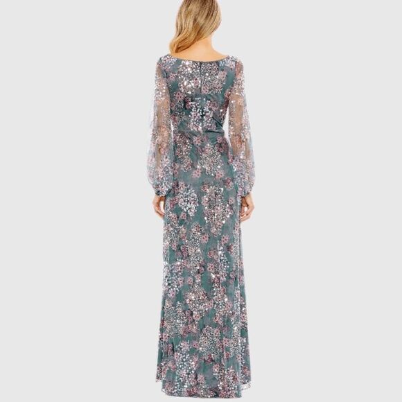 MAC DUGGAL  93750 Embellished Illusion Long Sleeve Faux Wrap Gown Gray-Green 10 - Picture 4 of 15